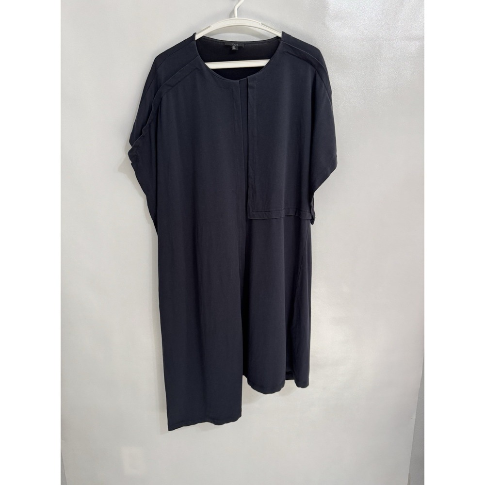 Cos Size Medium Short-Sleeve Sheath Dress Navy Blue Layered Uneven Hem Artsy